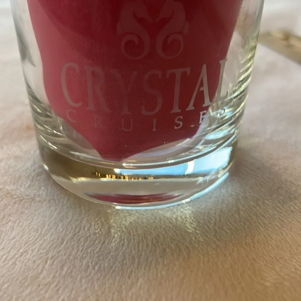 Crystal Cruises Rocks Glass 8 Oz 1 1/2 In Tall 3 Inches Round Clear White Letter